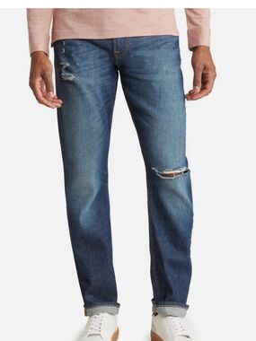 7 For All Mankind Distressed Slim Jeans in Medium Blue
